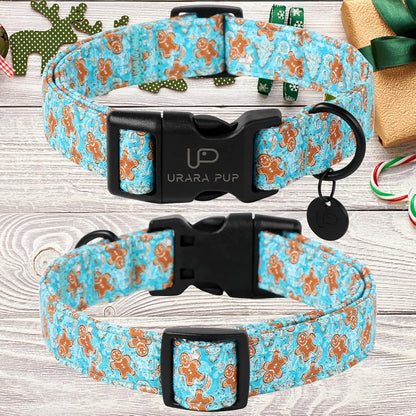 Christmas Dog Collar,Adjustable Gingerbread Pet Collar,Chriatmas Puppy Collars for Small Medium Large Dogs, XL,Neck 16-26in