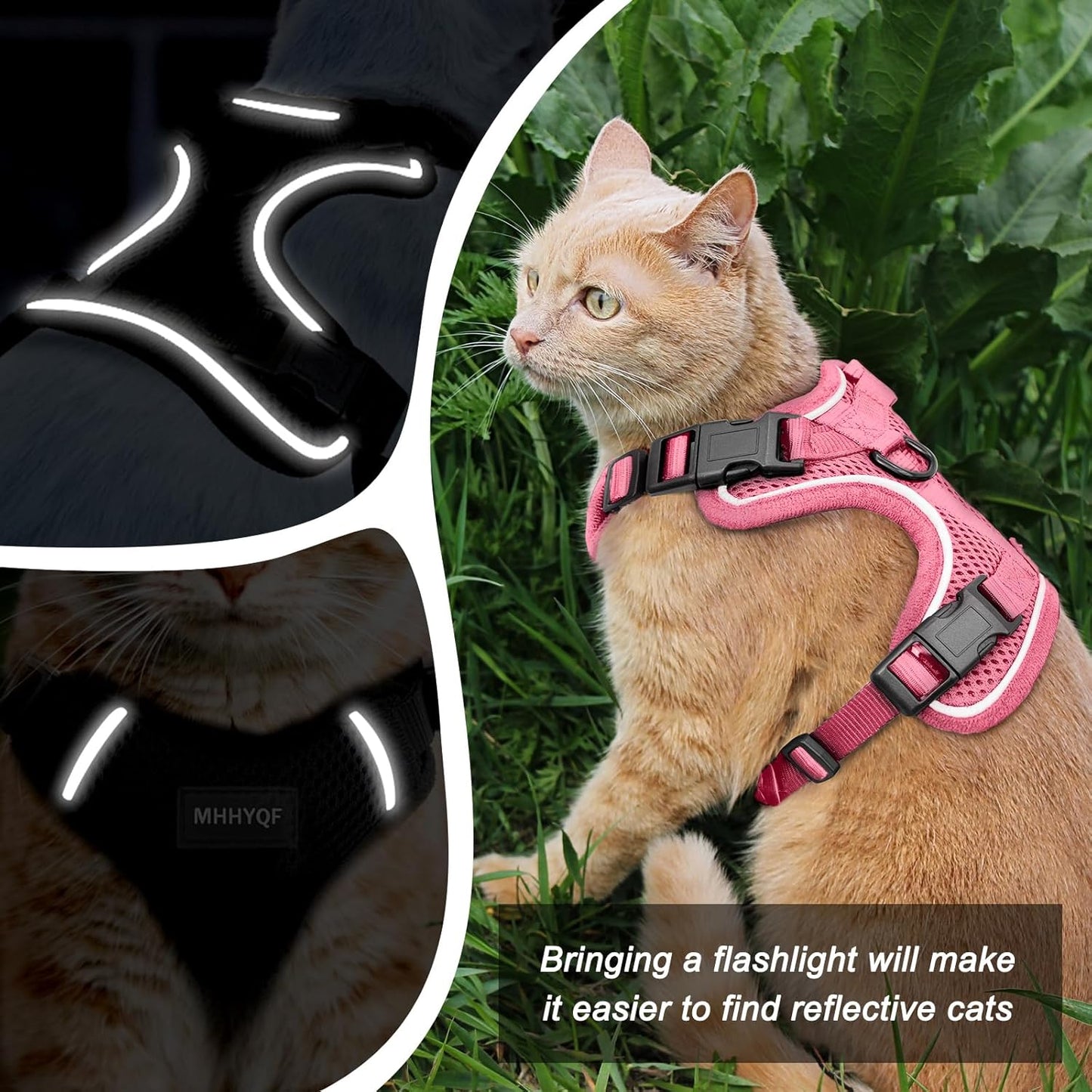 Cat Harness, Cat Harness and Leash Set, Soft and Breathable Vest with Reflective Strip, Anti Escape Adjustable Easy to Wear for Walking and Traveling, Pink, M