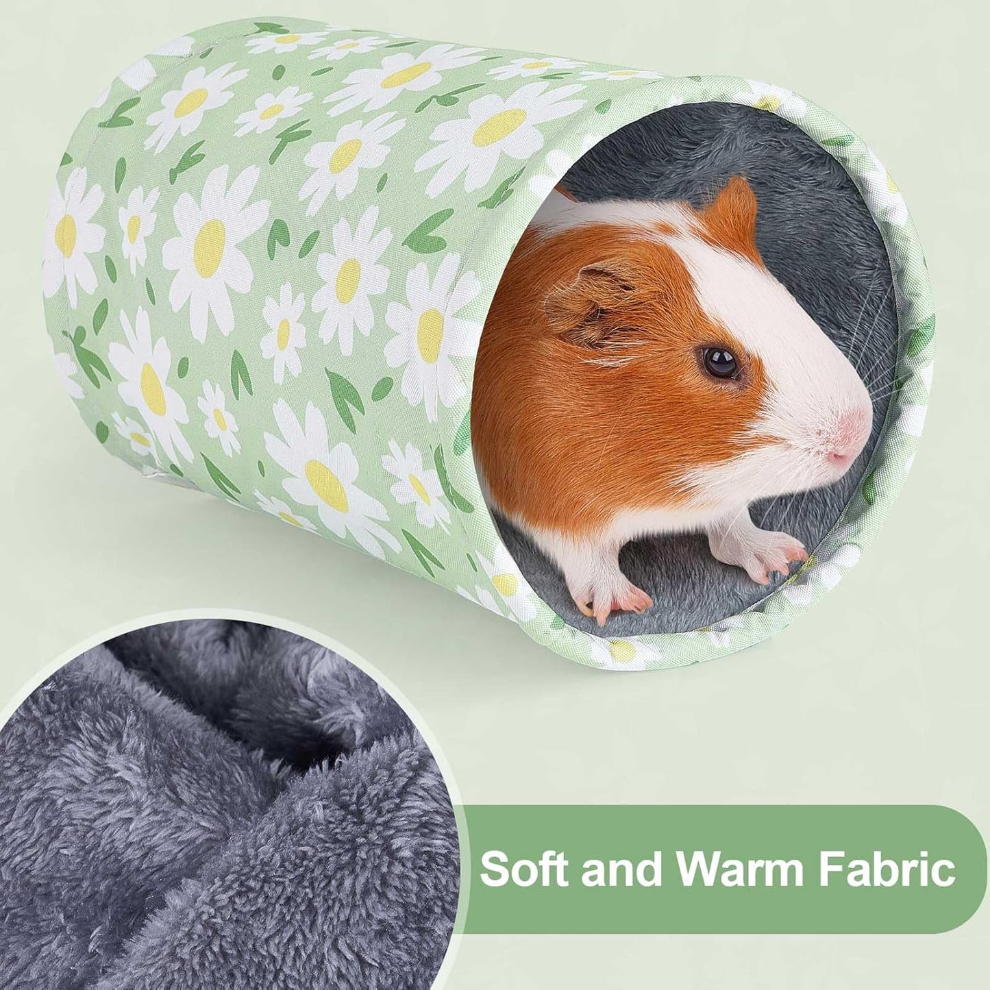 Glittme Guinea Pig Tunnel Washable Guinea Pigs Hideout Portable Rabbit Tunnels Soft Ferret Tunnel for Playing Resting Guinea Pig Accessories for Hedgehogs, Hamster, Bean Green