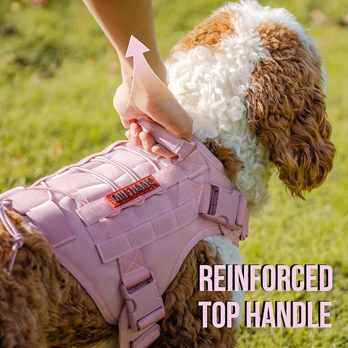 OneTigris Tactical Dog Harness Vest,No-Pull Service Dog Vest with Hook & Loop Panels,Adjustable Dog Vest Harness for Walking Hiking Training(Pink,XXS)