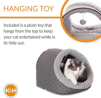 K&H Pet Products Thermo-Pet Cave Heated Cat Bed for Large Cats, Indoor Heated Pet Bed for Dogs & Cats, Covered Cave Pet Tent, Collapsible, Machine Washable, Safety Listed - 17 X 15 X 13in Gray