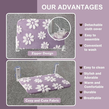 Cat Window Perch, Foldable Cat Window Hammock with Cute 3D Textured Flower Cover and Strong Suction Cups, Cordless Window Seat Bed for Indoor Cats (Purple, Large)