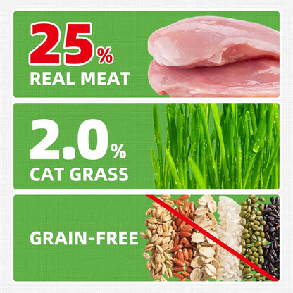 Just Try 16 OZ Cat Grass Jerky Treats for Indoor Cats Natural Chicken Healthy Cat Snacks Training Biscuits Hairball Control & Digestive Aid for Cats