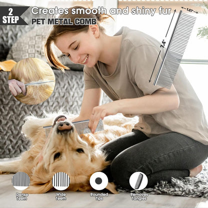 Dog Slicker Brush for Dogs Grooming Kit 4PCS | Large Dog Brush for Goldendoodles Poodles Doodles | Long Pin Haired Brush | Poodle Brushes and Comb (Purple)