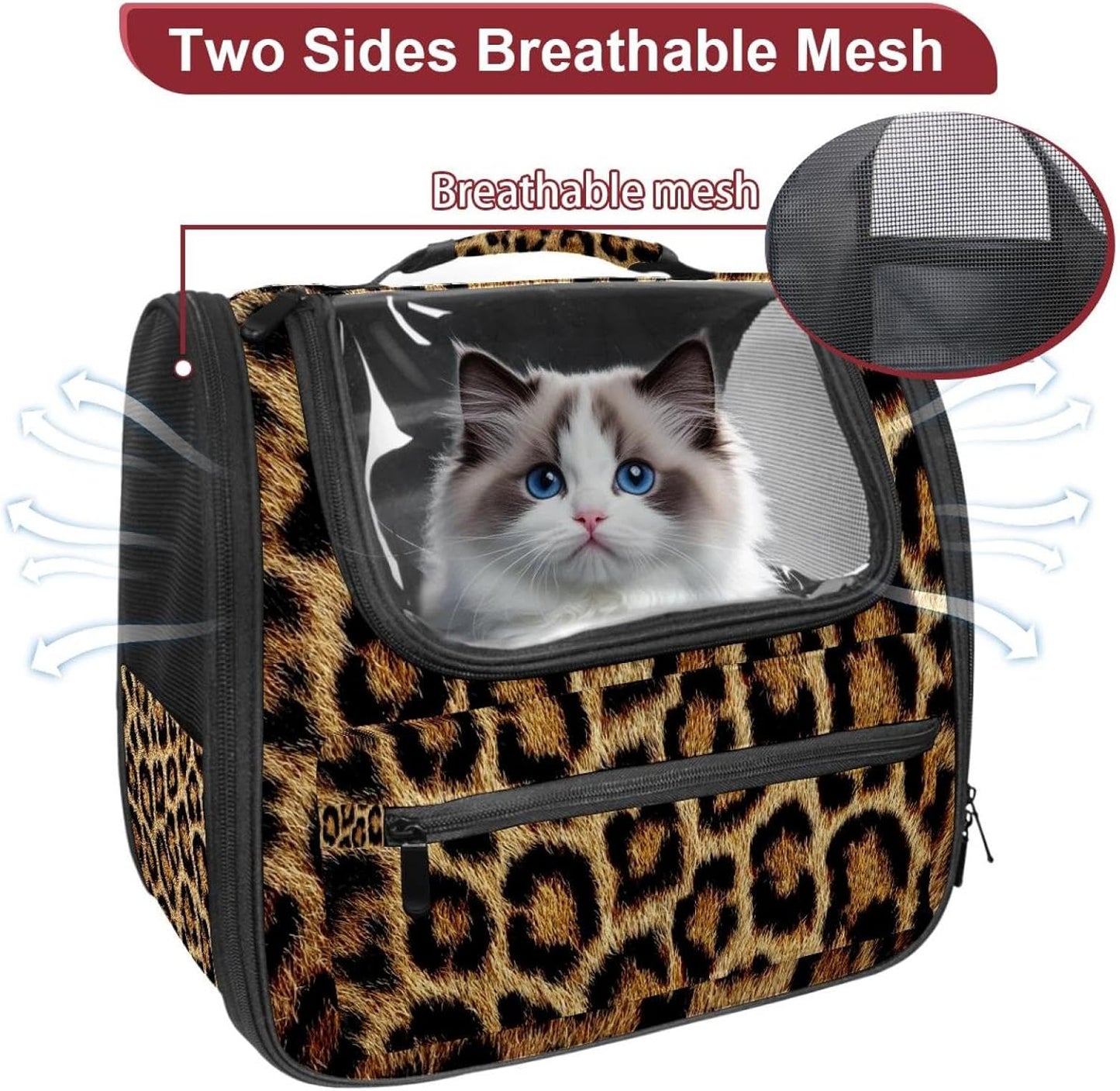 Animal Leopard Print (1) Cat Carrier Backpack,900D Wear-Resistant Oxford Fabric, Dog Carrier Cat Backpacks Suitable for Travel