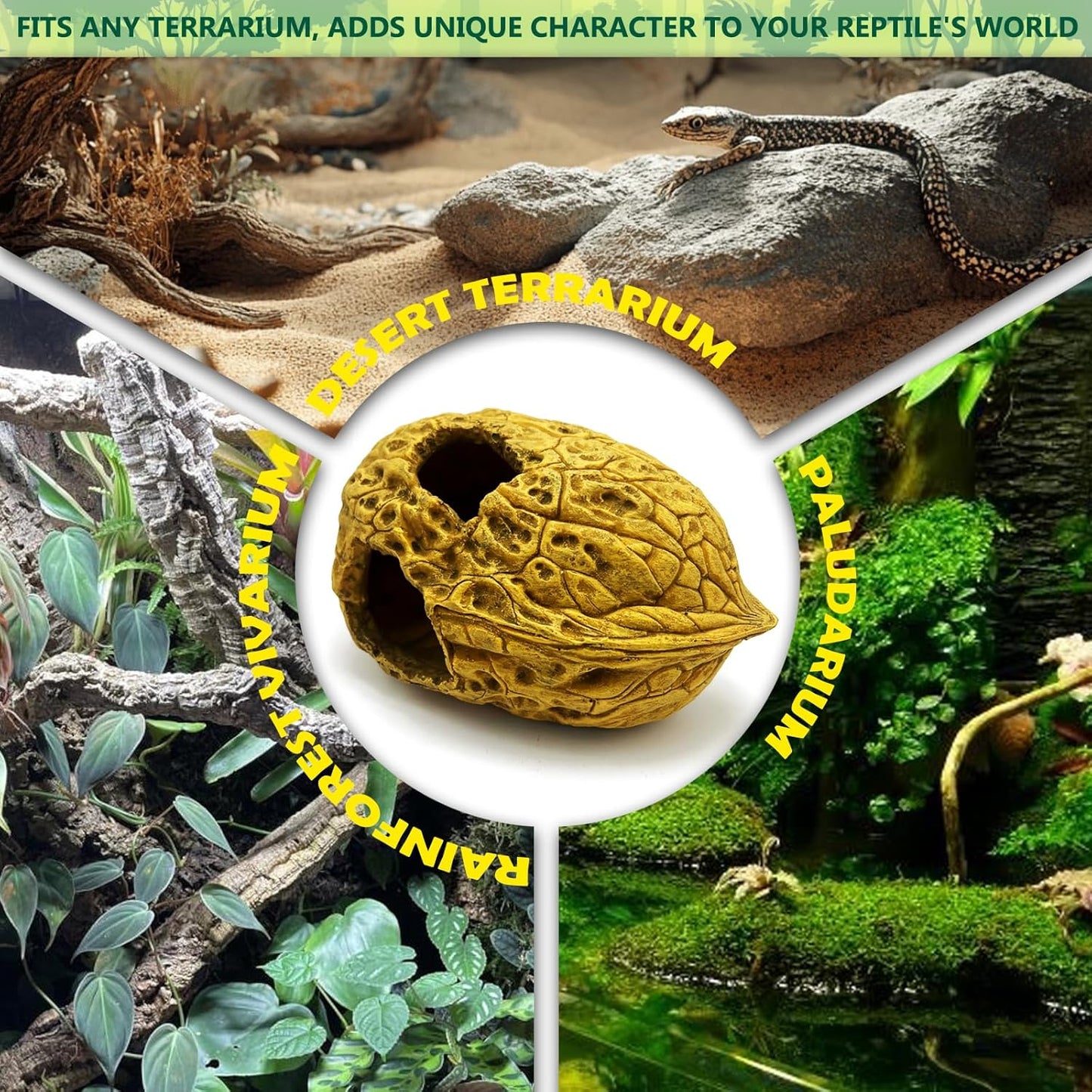 Leopard Gecko Reptile Hide Terrarium Décor Bearded Dragon Walnut Hideout Tank Accessories Decoration Cave Amphibian Habitat