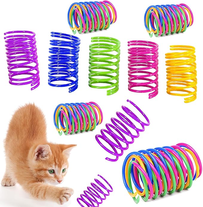 Cat Spring Toys, Bouncy Coil Kitty Cats Spiral Spring Toy for Indoor Cats Heavy Interactive Cat Toys Springy Chew Toys Colorful Springs Cat Toy for Biting, Swatting, Hunting Entertainment Kitten Toys