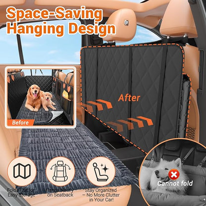 Hard Bottom Car Seat Cover for Dog swith Removable Soft Blankets,Scratch-Proof and Anti-Slip Car Dog Hammock for Large Dogs Brown for Car, SUV