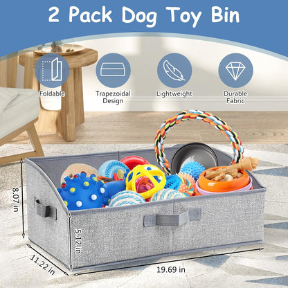 VCEPJH Dog Toy Basket Storage Box, 2 Pack Foldable Pet Toy Basket Shallow Puppy Toy Bin with Handles for Organizing Chew Toys Leashes Clothes Blankets And Accessories(Gray), TP062-2
