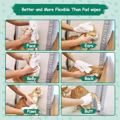 20 PCS Pet Cleaning and Deodorizing Bathing Grooming Glove Wipes for Dogs and Cats, Extra Thick Nourish Fur No-Rinse Grooming Wipes for Daily Care and Travel, Hypoallergenic