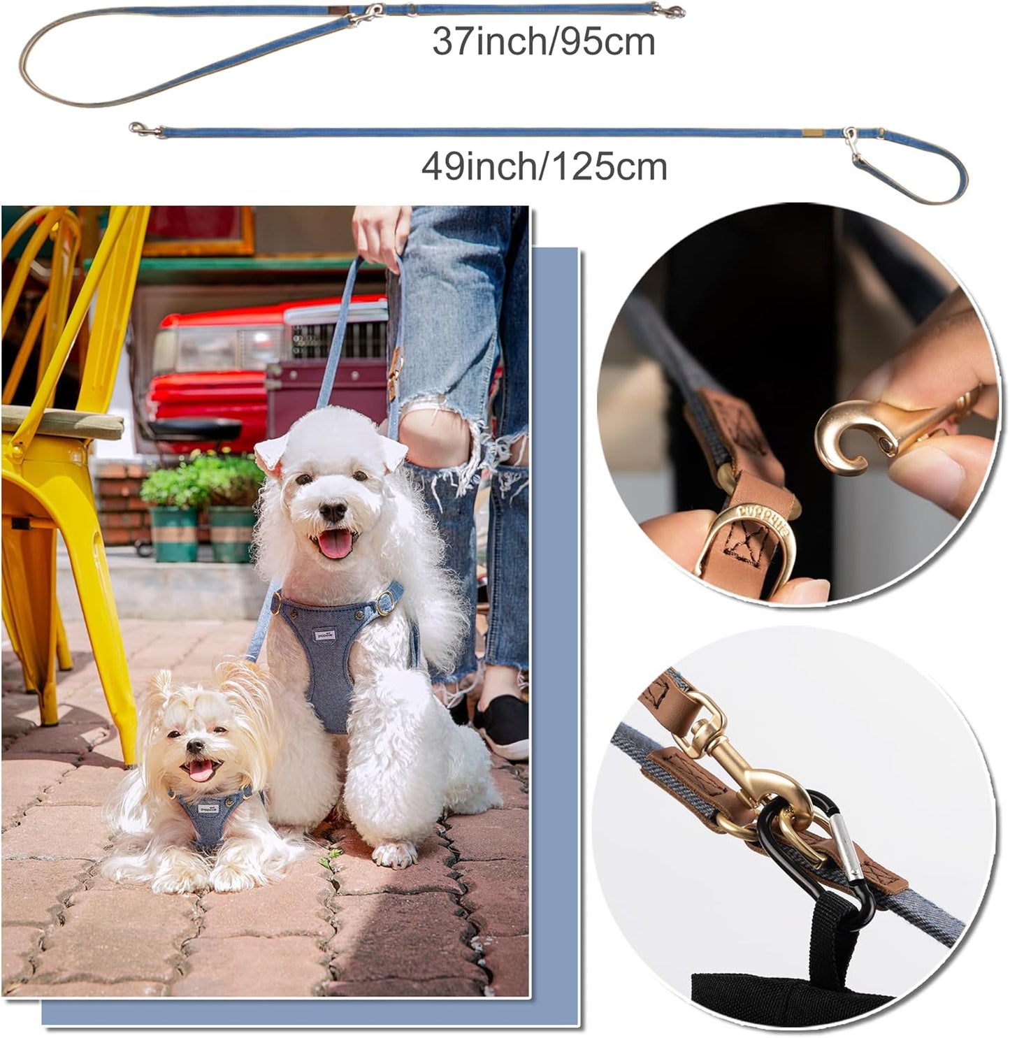 Puppytie No Pull Small Dog Harness with Multifunction Dog Leash,Lightweight Soft Adjustable No Choke Escape Proof Pet Harness Vest Pet Harness Vest,Denim Light Blue,S