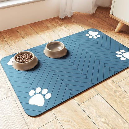 Pet Feeding Mat-Absorbent Pet Placemat for Food and Water Bowl, with Waterproof Rubber Backing, Quick Dry Water Dispenser Mat for Dog and Cat (16"x24", Blue)