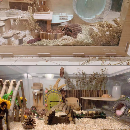 2PCS Rat Bendy Long Suspension Bridges, Hamster Bridge Wooden Ladder Bendable Flexible Tunnel Natural Climbing Ladder Chews Toys for Rodents Mouse Dwarf Hamster（15.7×3.9''+7.9×3.9'' Brown）