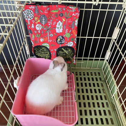 Rabbit Litter Box with Hay Bag, 4-in-1 Rabbit Potty Toilet Feeding Cleaning Set for Dwarf Bunny Guinea Pig Chinchilla (Pink)