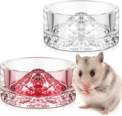 Baderke 2 Pcs Hamster Water Bowls Glass Hamster Food Bowls 35ml Mountain Style Drinking Container Anti Turning for Guinea Pig Gerbils Mice Rats Chinchilla Small Pets(Clear and Pink)