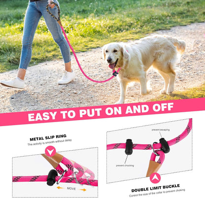 lynxking Slip Lead Dog Leash Reflective, Heavy Duty Comfortable Strong Rope Leash for Large, Medium Small Dogs No Pull Pet Training (Pink, Large 1/2in x 6ft-Slip Lead)
