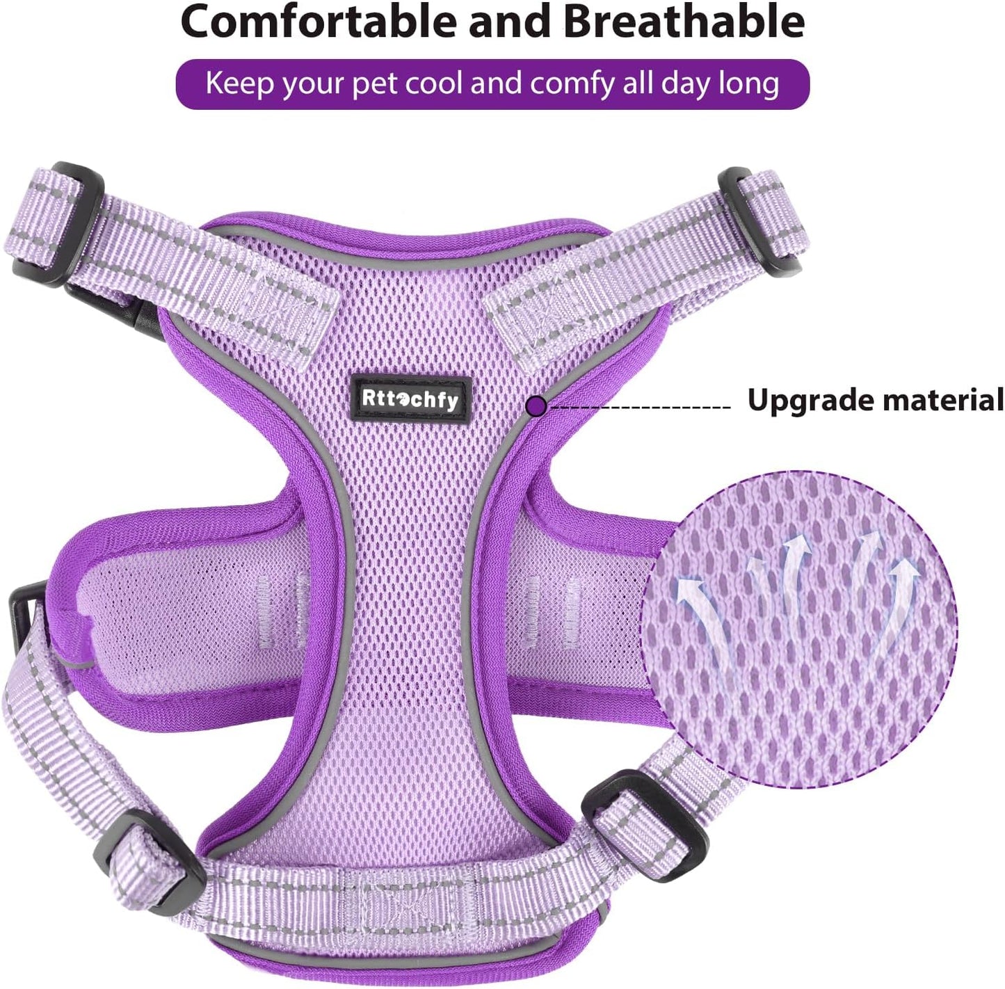 Rttochfy Cat Harness and Leash Set, Adjustable and Reflective Cat Vest, Escape Proof Kitten Harness, Easy to Put on with 3 Buckles for Cats Walking and Traveling (Purple, M)