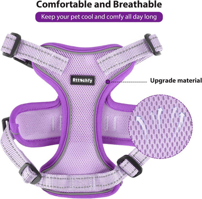 Rttochfy Cat Harness and Leash Set, Adjustable and Reflective Cat Vest, Escape Proof Kitten Harness, Easy to Put on with 3 Buckles for Cats Walking and Traveling (Purple, M)