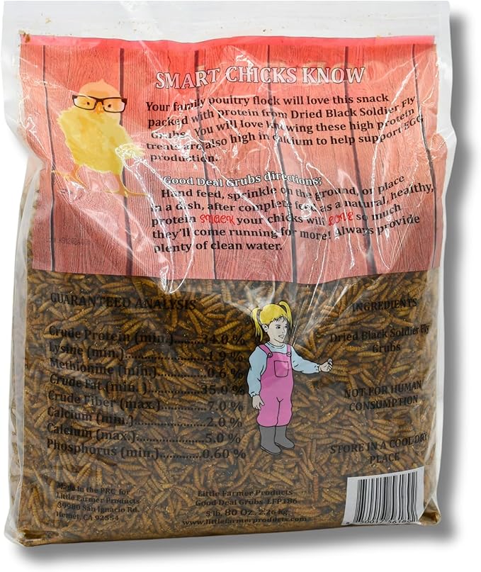 Good Deal Grubs Dried Black Soldier Fly Larvae Treat (5lb) for Chickens, Poultry, Birds, Small Pets - Protein and Calcium Supplement
