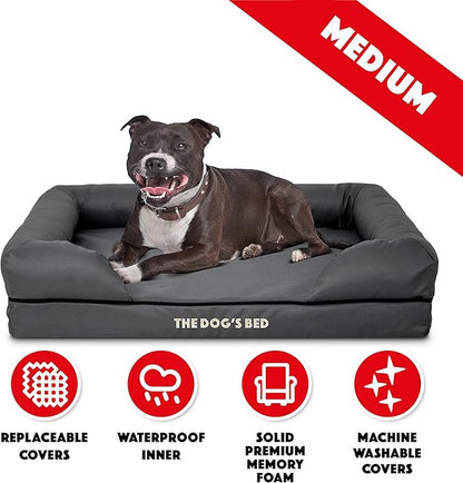 The Dog’s Bed Medium Oxford Grey, Memory Foam, Pain Relief: Arthritis, Hip & Elbow Dysplasia, Post Surgery, Lameness, Supportive, Calming, Waterproof Washable Cover