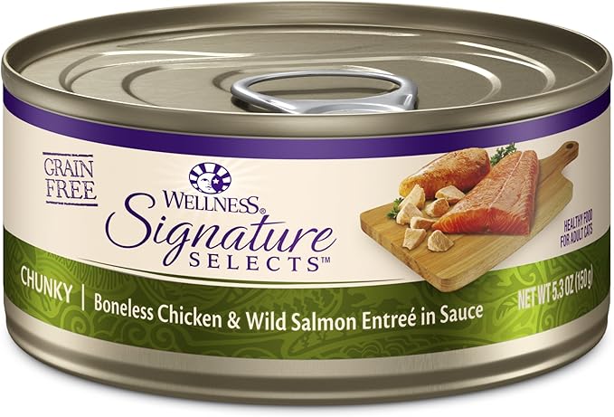 Wellness CORE Signature Selects Chunky Adult Wet Cat Food, Natural, Protein-Rich, Grain Free, 5.3 Ounce, 12 Pack (Chicken & Salmon)