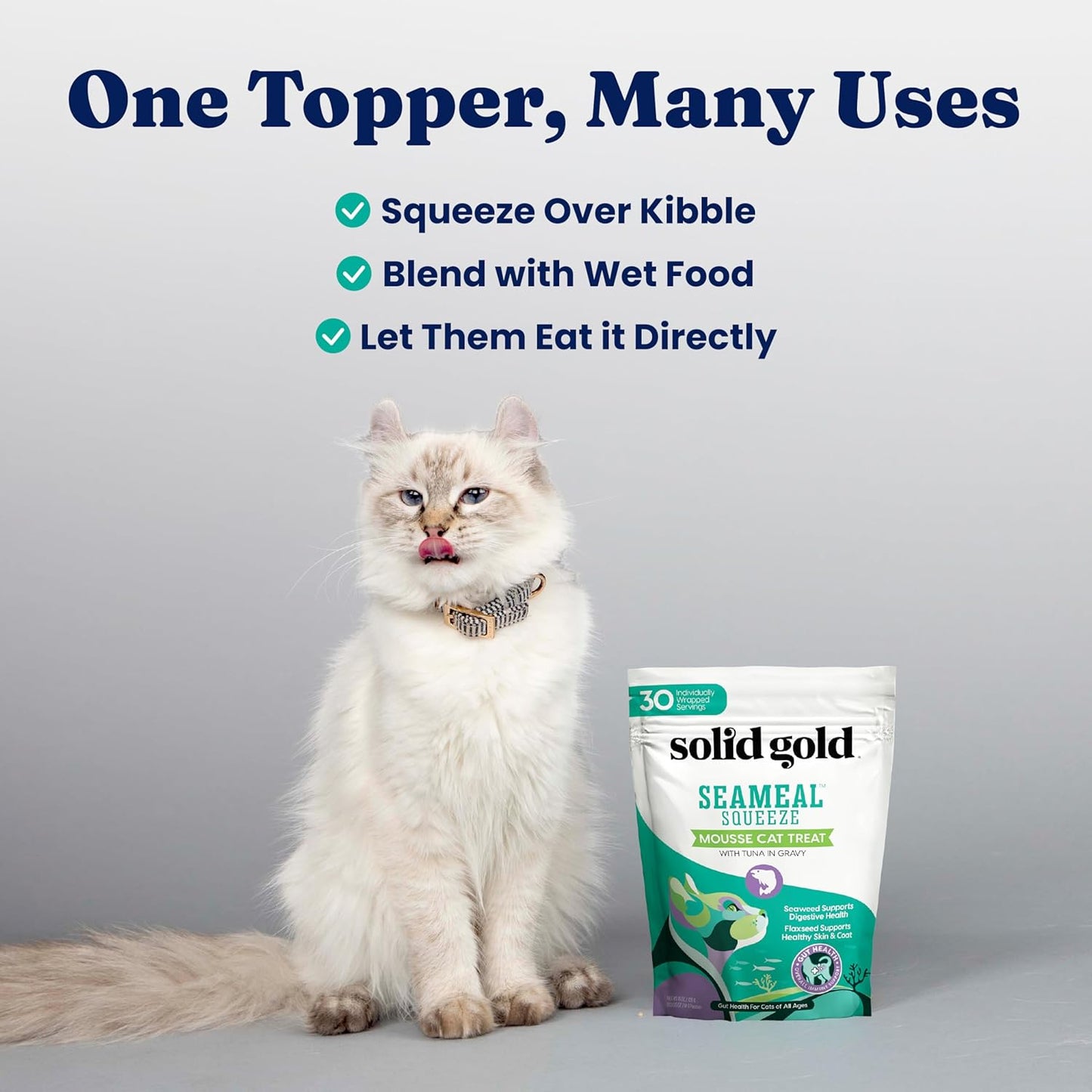SeaMeal Squeeze Tuna Lickable Cat Treat with Seaweed for Skin, Coat, Digestive & Immune Health - Natural, Holistic, Grain-Free (4 Squeezes)