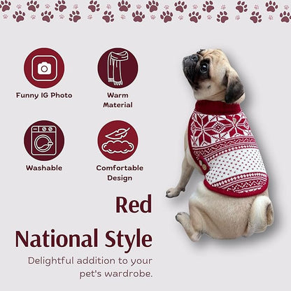 Cute Sweater for Dogs and Cats Soft Flannel Pet Outfit Warm and Cozy Animal Hoodie Small to Large Pet Clothes for Halloween Parties and Everyday Wear (Small, Red National Totem)