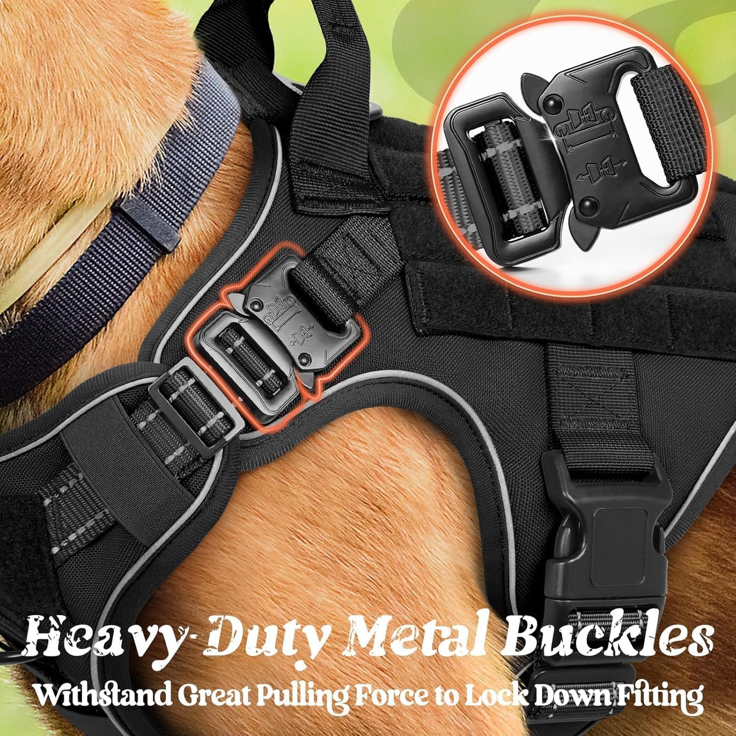 rabbitgoo Upgraded Tactical Dog Harness for Large Dogs, Reflective Heavy Duty Pet Harness with Handle, No-Pull Service Vest Large Breed, Adjustable Military Vest for Training Hunting Walking, Black, L