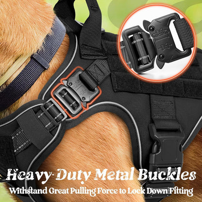 rabbitgoo Upgraded Tactical Dog Harness for Large Dogs, Reflective Heavy Duty Pet Harness with Handle, No-Pull Service Vest Large Breed, Adjustable Military Vest for Training Hunting Walking, Black, L