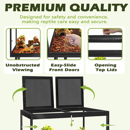 Prolee Bearded Dragon Tank with Leg Stand,Wooden Lizard Tank,Reptile Tank with Metal Mesh Roof Door, Acrylic Panel Snake Tank with Lock Design,Black,24"x16"x16"