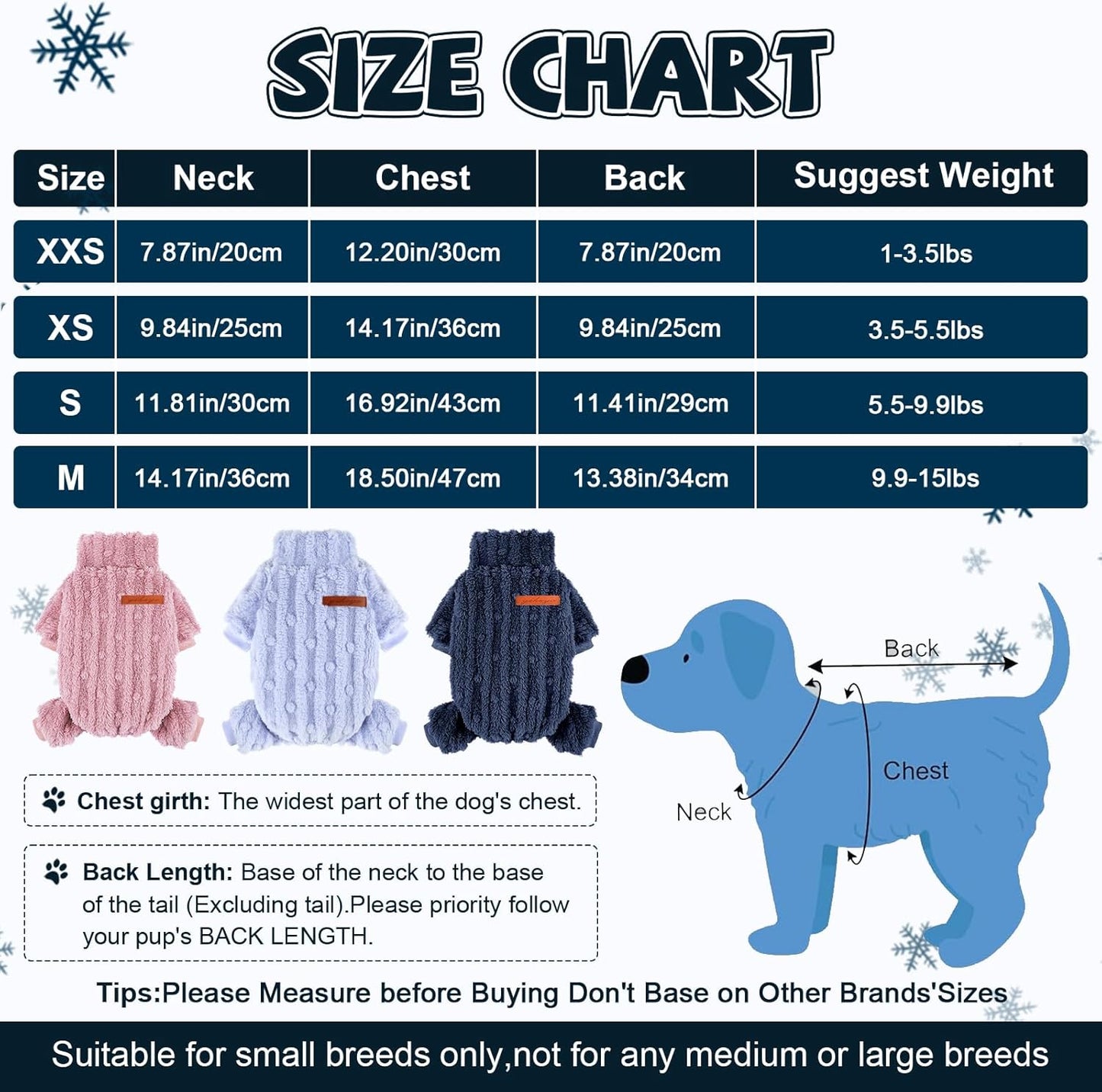 Dog Sweater for Small Dogs, XXS Dog Sweaters Turtleneck Doggie Pajamas Jumpsuits, Small Doggy Clothes Girl Boy, Cold Weather Puppy Onesie Outfits Yorkie Chihuahua Apparel,Dark Blue, M