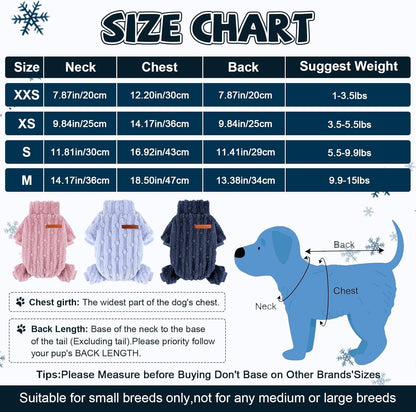 Dog Sweater for Small Dogs, XXS Dog Sweaters Turtleneck Doggie Pajamas Jumpsuits, Small Doggy Clothes Girl Boy, Cold Weather Puppy Onesie Outfits Yorkie Chihuahua Apparel,Dark Blue, XXS