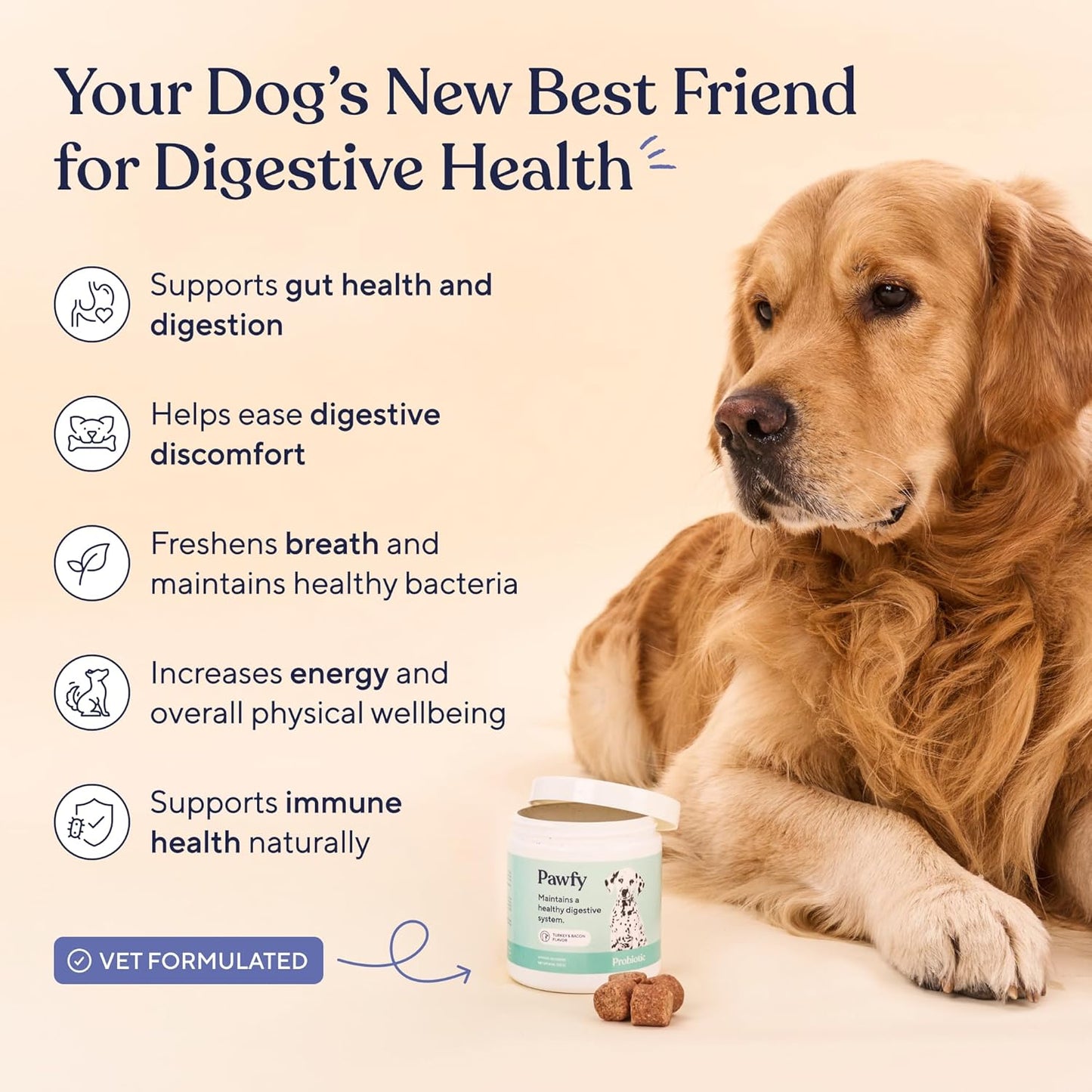 Pawfy Probiotics for Dogs | Supports Digestive Health, Diarrhea for Small, Large Dogs | Improves Gut Health | Anti Yeast Supplements | Skin Health Seasonal Allergies Support - 30 Chews (Chicken)