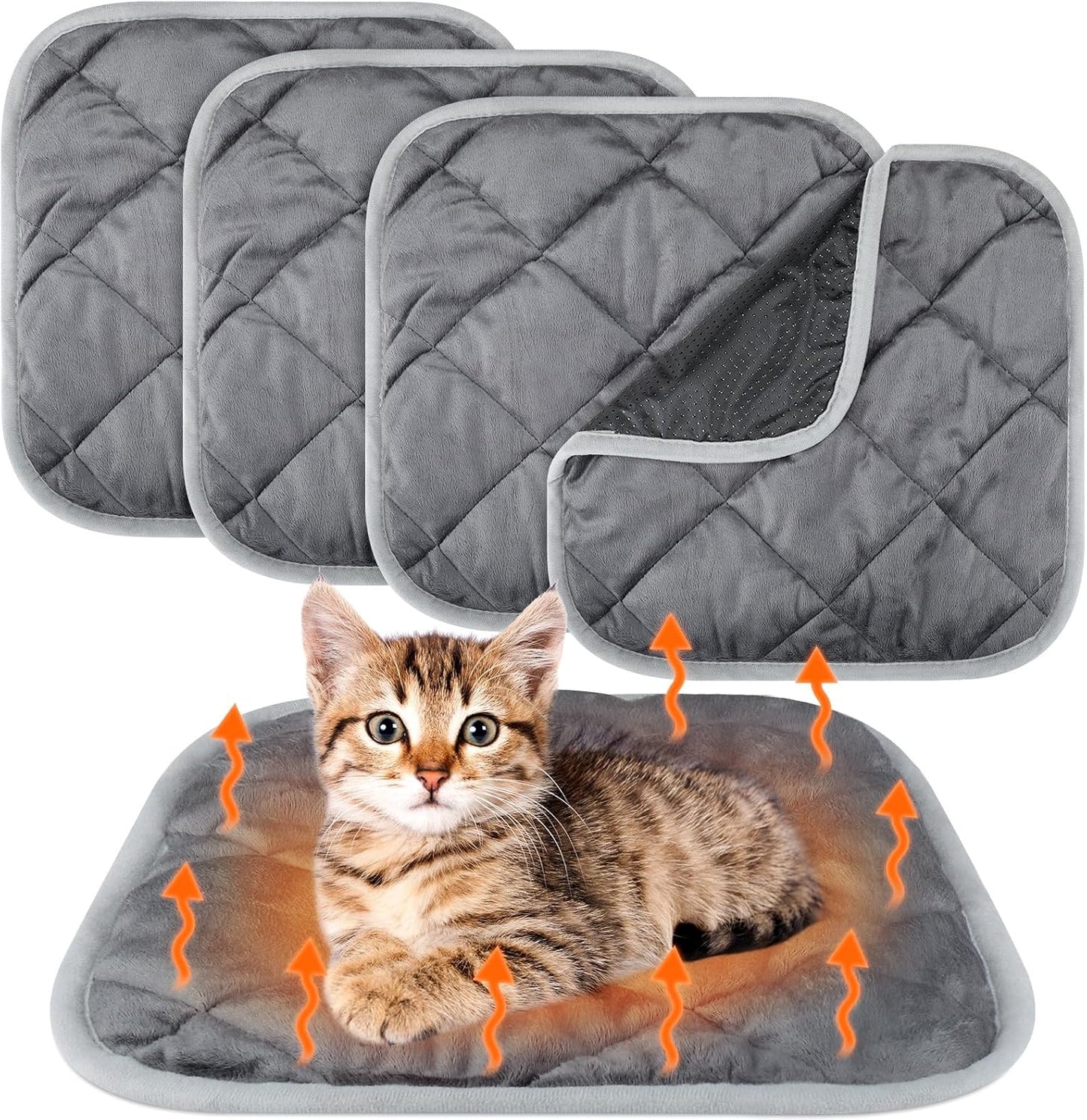 4 Pack Self Heating Cat Pad Self Warming Dog Mat Reflects Body Heat Extra Warm Thermal Pet Pad Washable Dog Cat Bed Crate Bed Mat Blanket(Gray,16 x 16 Inch)
