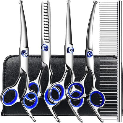 Professional 6 in1 Dog Grooming Scissors Kit, Titanium Coated Dog Scissors for Grooming, Grooming Shears Kit for Dogs Cat Pet At Home