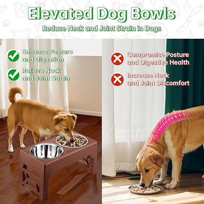 EliteField Elevated Dog Bowls (2-Year Warranty), Two 58 oz Stainless Steel Food Bowls, 5 Adjustable Raised Heights (4", 9.5", 10.5", 11.5", 12.75") Suitable for Dogs of All Ages, Small to Large Sizes