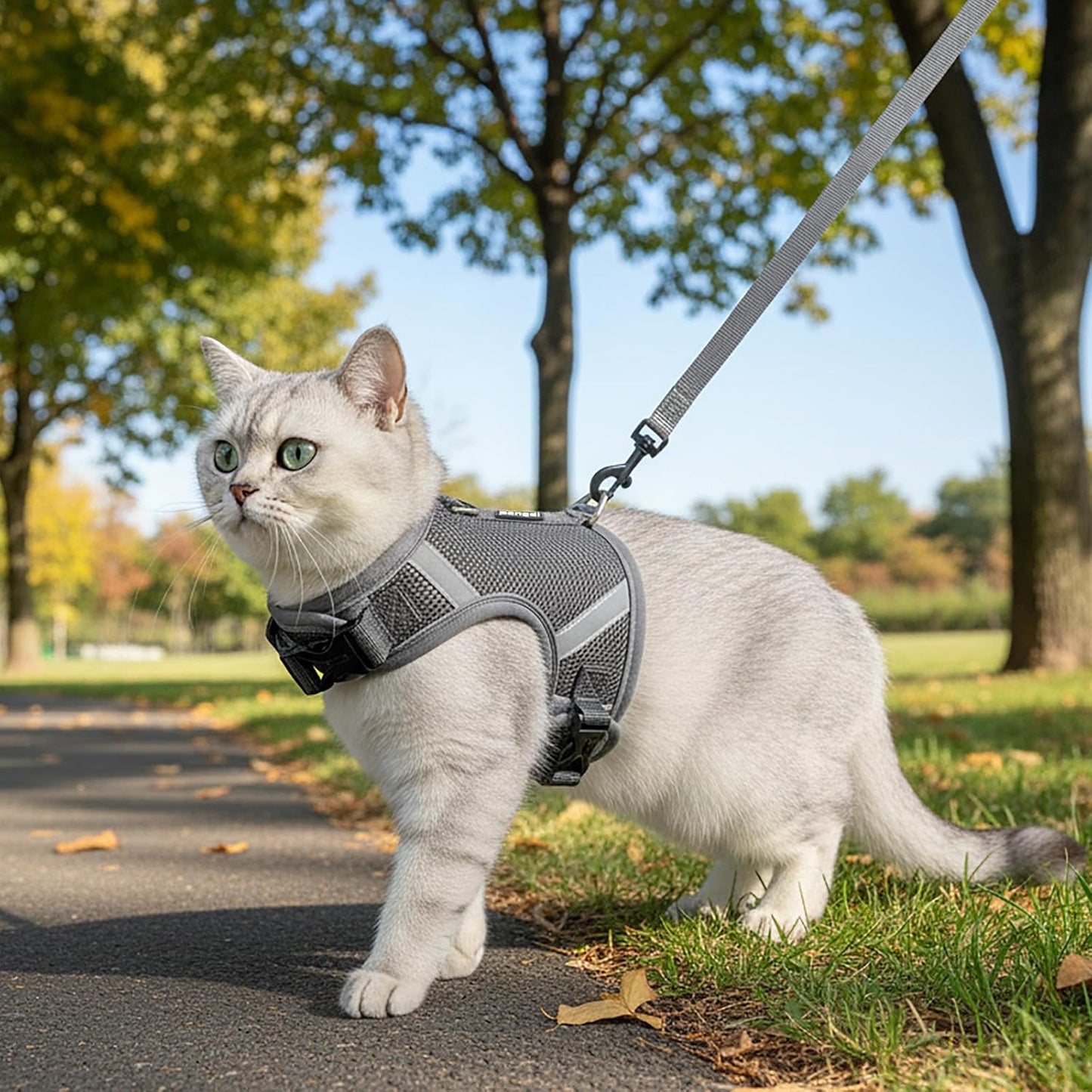 Cat Harness and Leash Escape Proof Kitten Harness Cat Leash for Walking Travel Service Cat Vest, Grey, XX-Large
