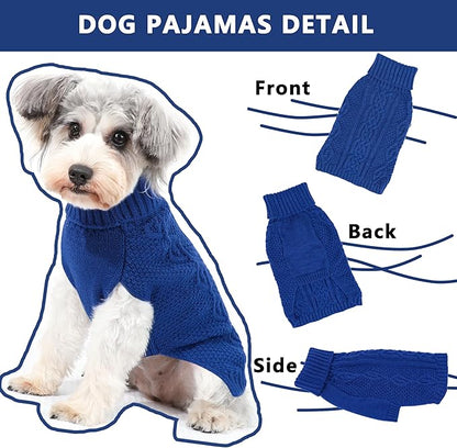 Dog Sweaters Small Dog Clothes Winter Turtleneck Puppy Sweater Warm Pet Cat Sweater Doggy Pullover Outfit with Twisted Design XS~XL(Navy Blue, X-Large)
