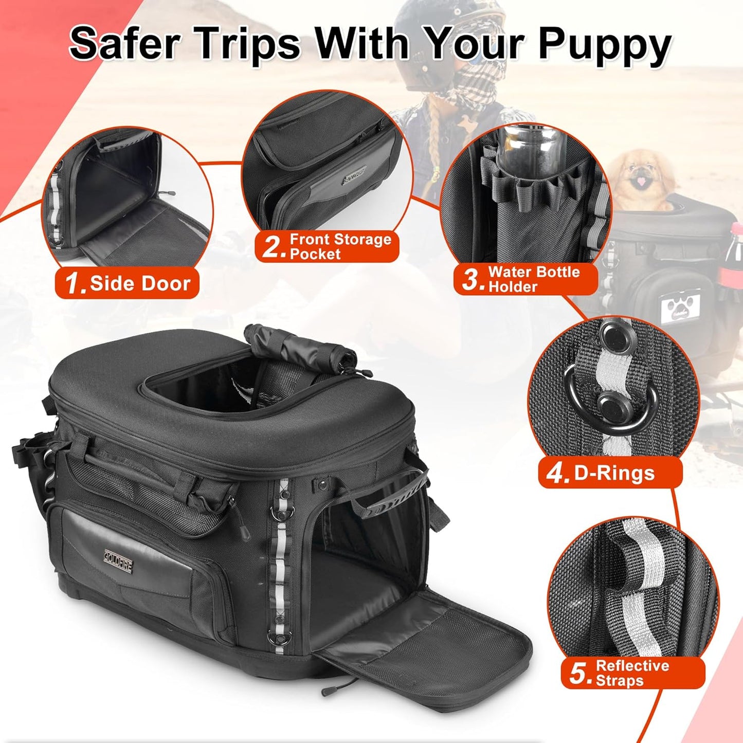 Goldfire Motorcycle Dog/Cat Carrier, Portable Pet Carrier Voyagers Dog Carrier Crate for Street Glide Road King with Luggage Rack or Sissy Bar UTV ATV Touring Trike Models(Black)