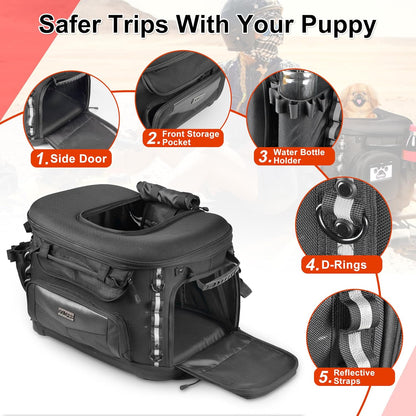 Goldfire Motorcycle Dog/Cat Carrier, Portable Pet Carrier Voyagers Dog Carrier Crate for Street Glide Road King with Luggage Rack or Sissy Bar UTV ATV Touring Trike Models(Black)