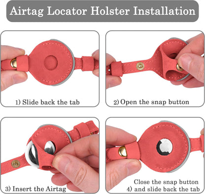 OOPSDOGGY Reflective Leather AirTag Cat Collar with Bell - Non Breakaway Adjustable Pet Collar with Apple Air Tag Holder - Lightweight GPS Kitten Collars for Small Dogs Puppy (Pink)