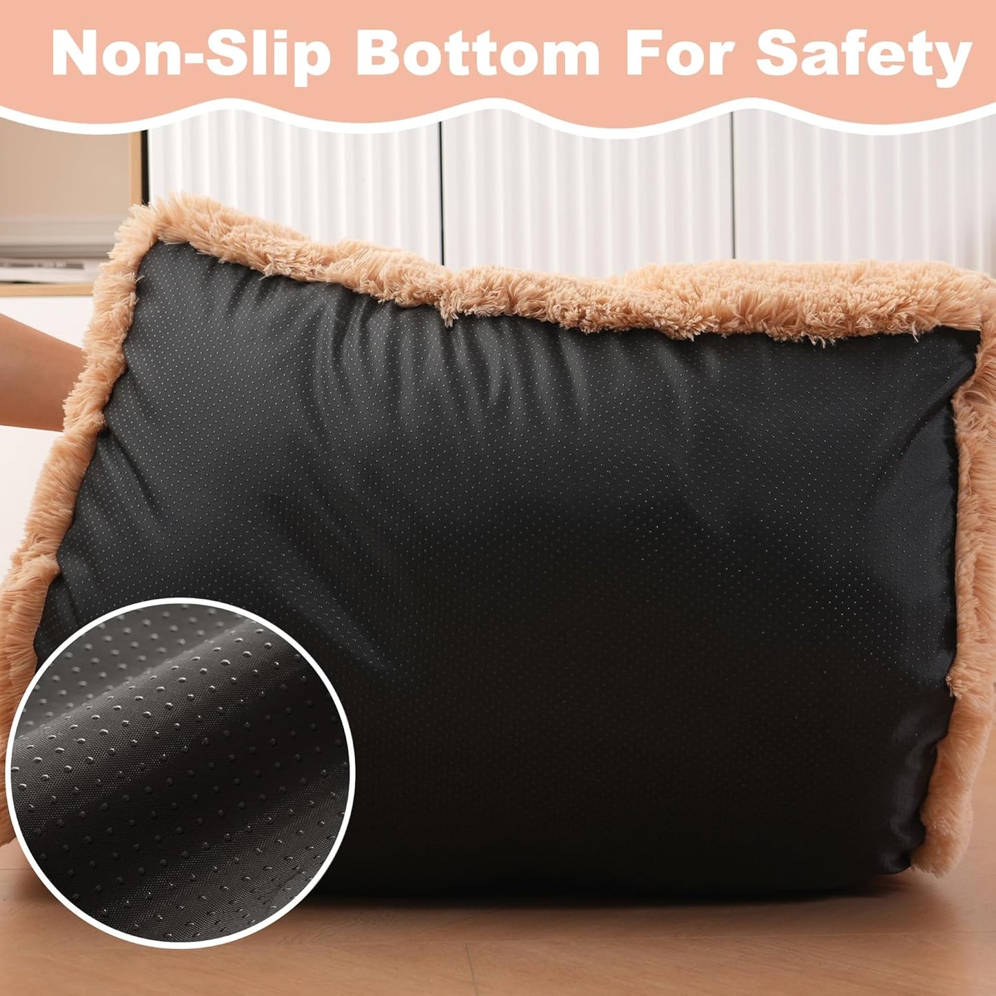 Bedfolks Plush Waterproof Dog Crate Bed, Removable Washable Cover, Faux Fur, Fluffy Kennel Bed 23"x18", Camel