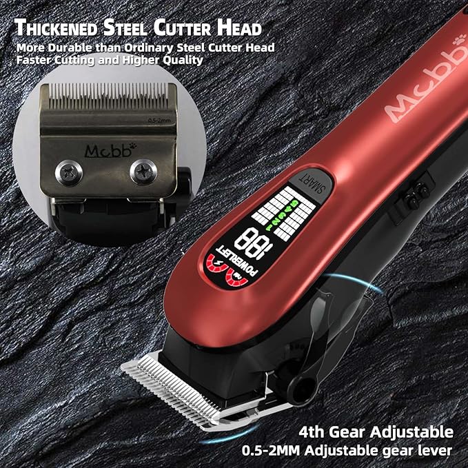 MCBB Dog Clippers- Low Noise Dog Grooming Kits 5-Mode Heavy-Duty Dog Clippers for Grooming with LED Display,Rechargeable Dog Grooming Kits, Auxiliary Light,Cordless Pet Grooming Tool