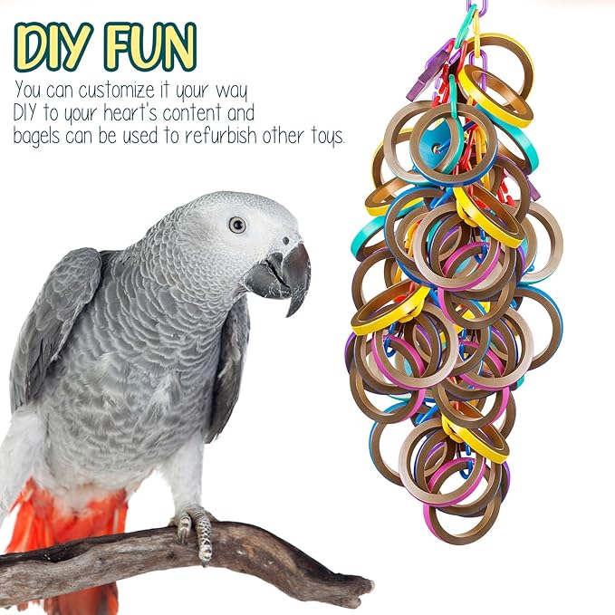 120 Pcs Bagels Bird Toys Bulk for Parrots Durable Cardboard Core Bird Toy Chewing Shredding Foraging Play Foot 2.5'' for Small and Medium Parrot Mini Macaws African Grey Cockatoos