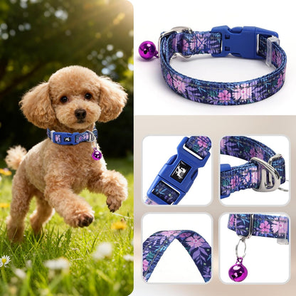 Floral Small Dog Collar with Bell for Small Dogs, Adjustable Flower Print Collar for Chihuahua Pomeranian, Reflective Soft Comfort Tiny Dog Collar (Small)