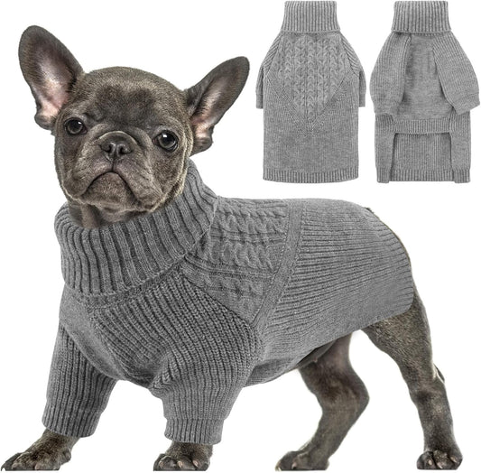 Queenmore Puppy Sweaters for Small Dogs,Christmas Dog Sweater XS,Heavy Cable Knit Turtleneck Warm Dog Coat for Male/Female Doggie，Pet Winter Clothes for All Breed/Sizes - Grey,XS
