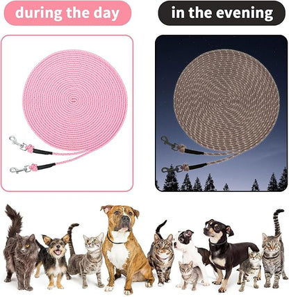 Rypet Reflective Cat Long Leash - 50 FT Escape Proof Walking Leads Yard Long Lead Durable Safe Personalized Extender Leash Traning Play Outdoor for Kitten, Puppy, Rabbit and Small Animals(Pink-L)