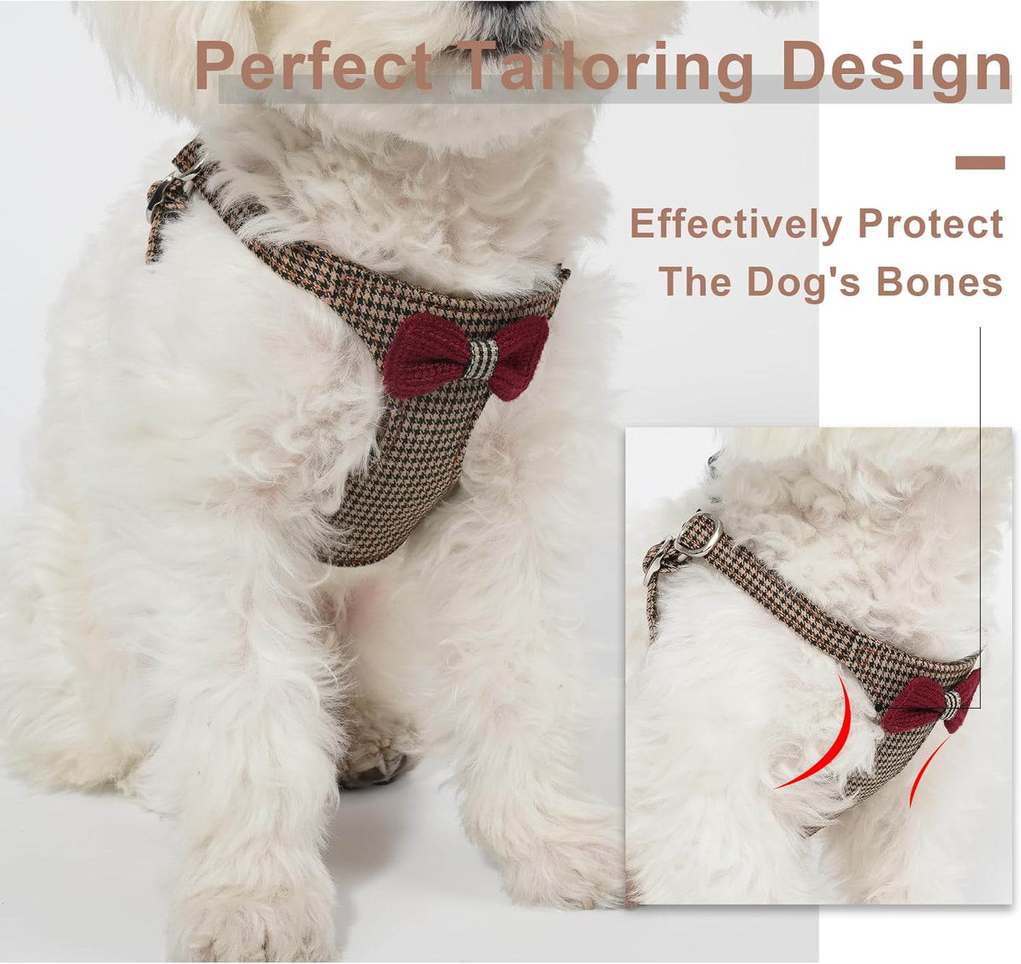 Puppytie No Pull xs Dog Harness with Multifunction Dog Leash,Soft Adjustable No Choke Escape Proof Pet Harness Vest,Knitted Brown,XXS