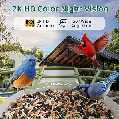 HIXX Smart Bird Feeder with Camera, AI Identify Birds & Auto Capture, 2K HD Live Camera Birdwatching with Color Night Vision for Bird Lovers Gifts (Deep Blue)