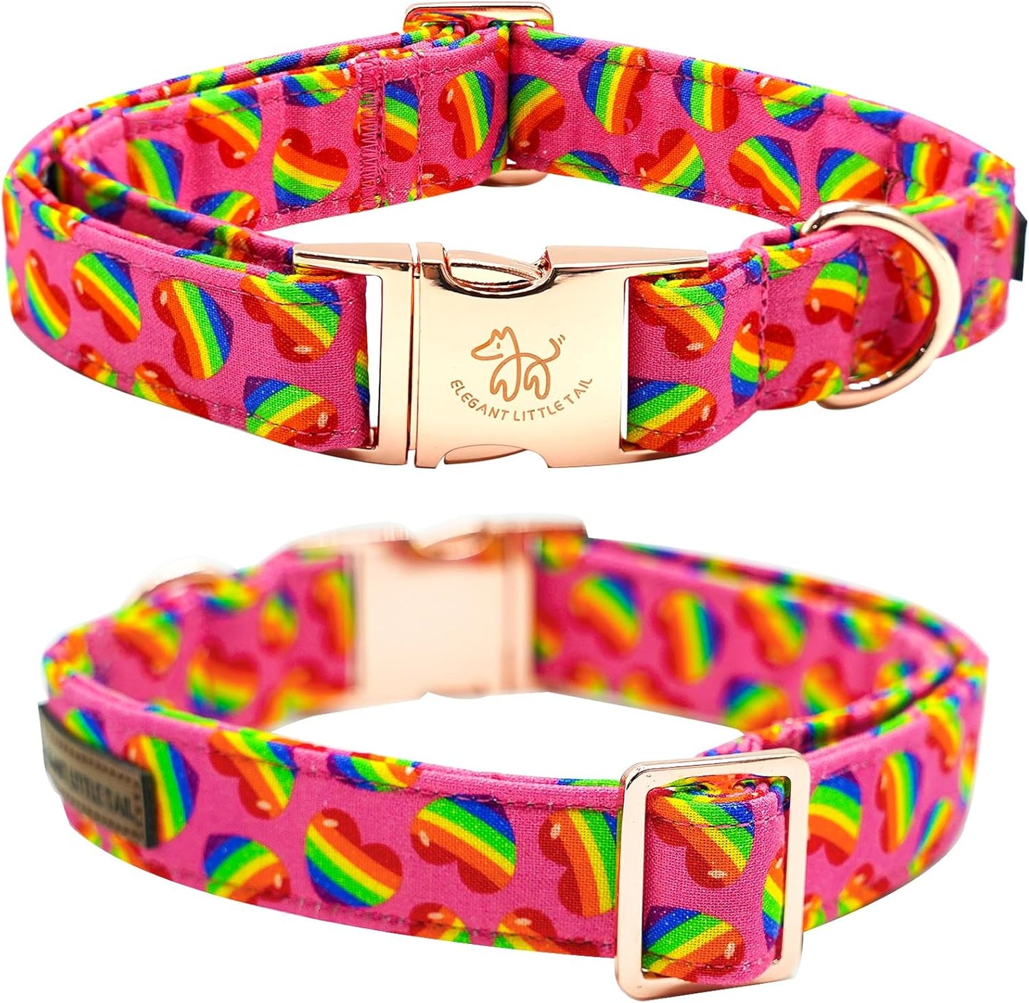 Elegant little tail Dog Collar, Holiday Pet Collar Dog Durable Rainbow Print Dog Collars Girl or Boy Soft Pet Gift Adjustable Dog Collar for Small Medium Large Dogs